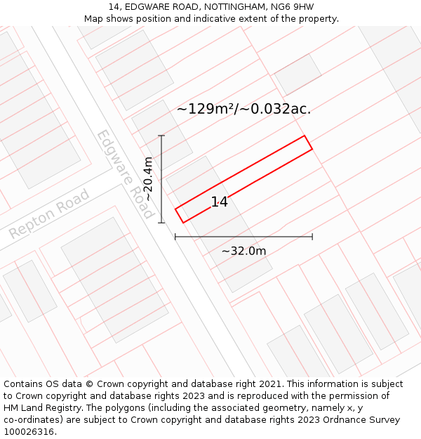 14, EDGWARE ROAD, NOTTINGHAM, NG6 9HW: Plot and title map