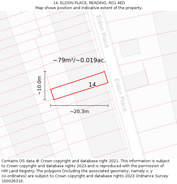 14, ELDON PLACE, READING, RG1 4ED: Plot and title map