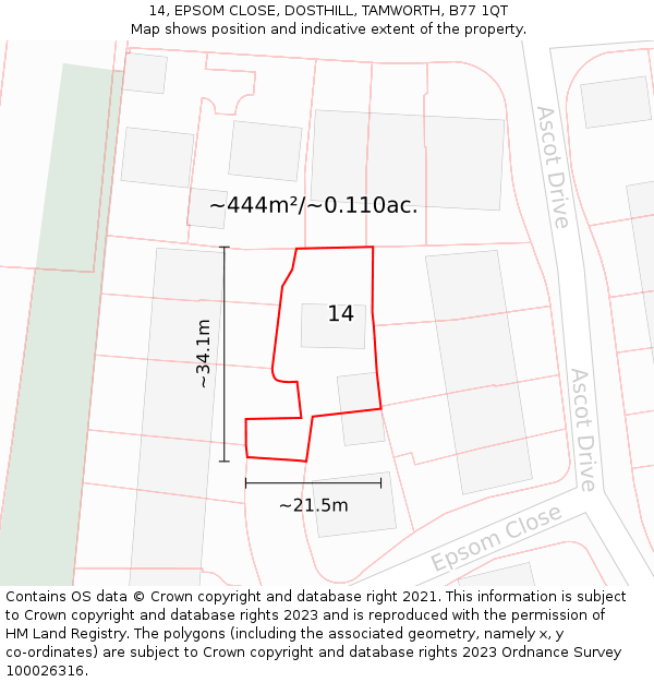 14, EPSOM CLOSE, DOSTHILL, TAMWORTH, B77 1QT: Plot and title map