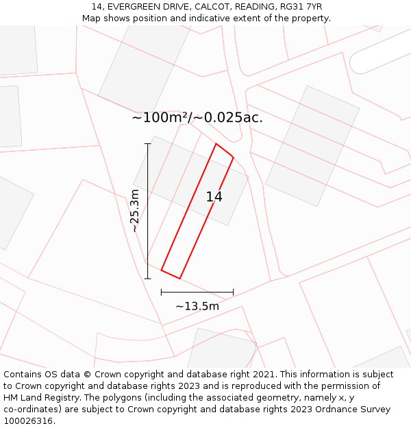 14, EVERGREEN DRIVE, CALCOT, READING, RG31 7YR: Plot and title map