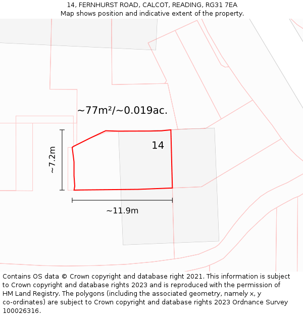 14, FERNHURST ROAD, CALCOT, READING, RG31 7EA: Plot and title map