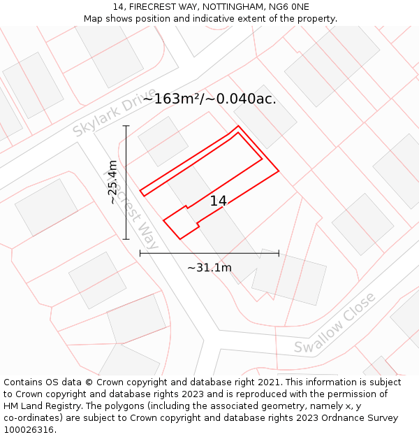 14, FIRECREST WAY, NOTTINGHAM, NG6 0NE: Plot and title map