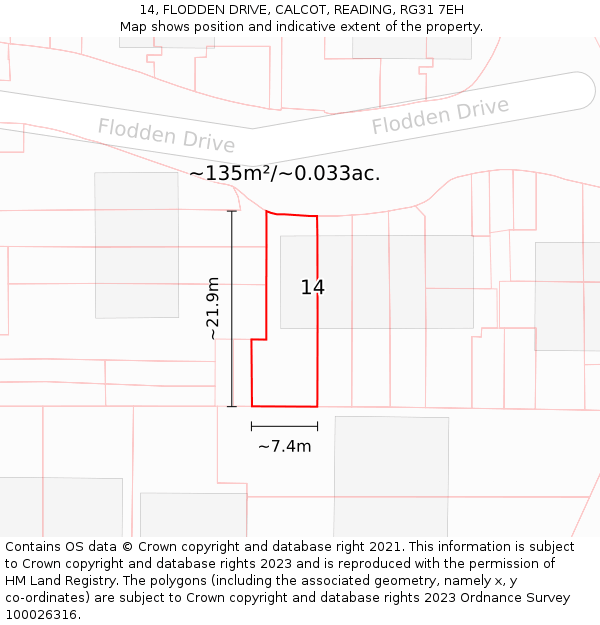 14, FLODDEN DRIVE, CALCOT, READING, RG31 7EH: Plot and title map