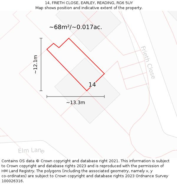 14, FRIETH CLOSE, EARLEY, READING, RG6 5UY: Plot and title map