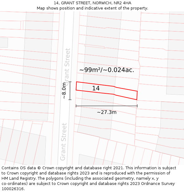 14, GRANT STREET, NORWICH, NR2 4HA: Plot and title map