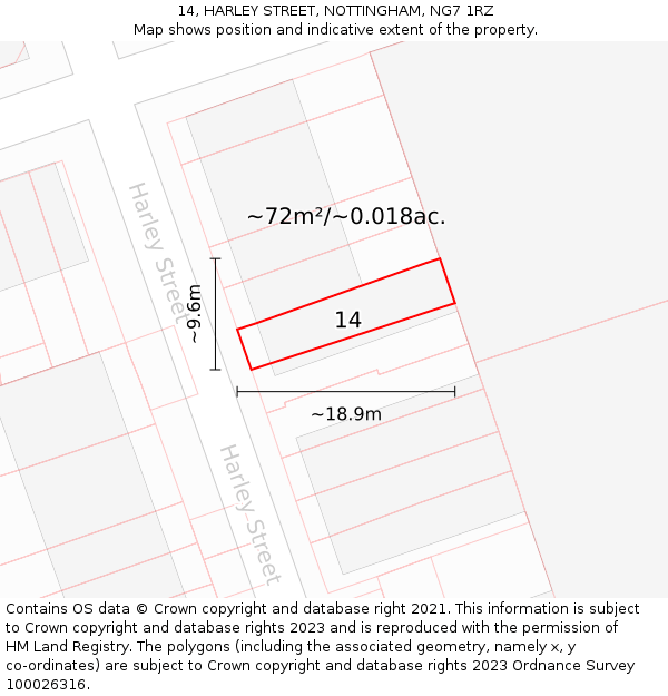 14, HARLEY STREET, NOTTINGHAM, NG7 1RZ: Plot and title map