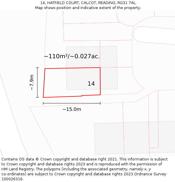 14, HATFIELD COURT, CALCOT, READING, RG31 7AL: Plot and title map