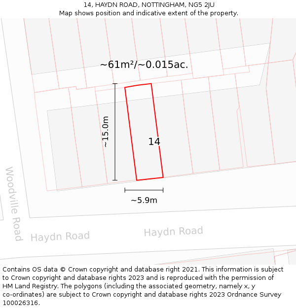 14, HAYDN ROAD, NOTTINGHAM, NG5 2JU: Plot and title map