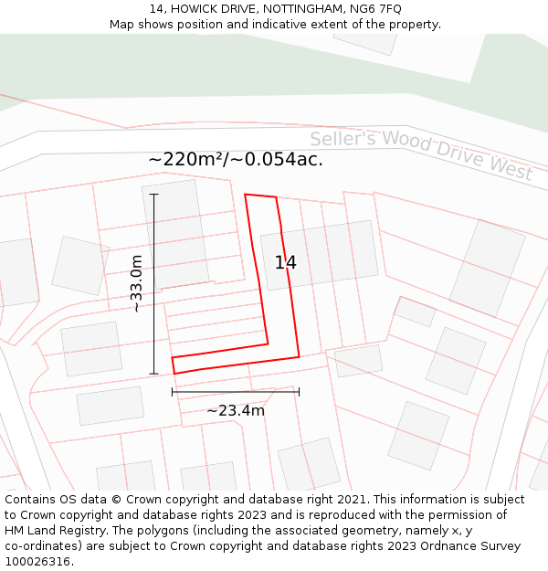 14, HOWICK DRIVE, NOTTINGHAM, NG6 7FQ: Plot and title map