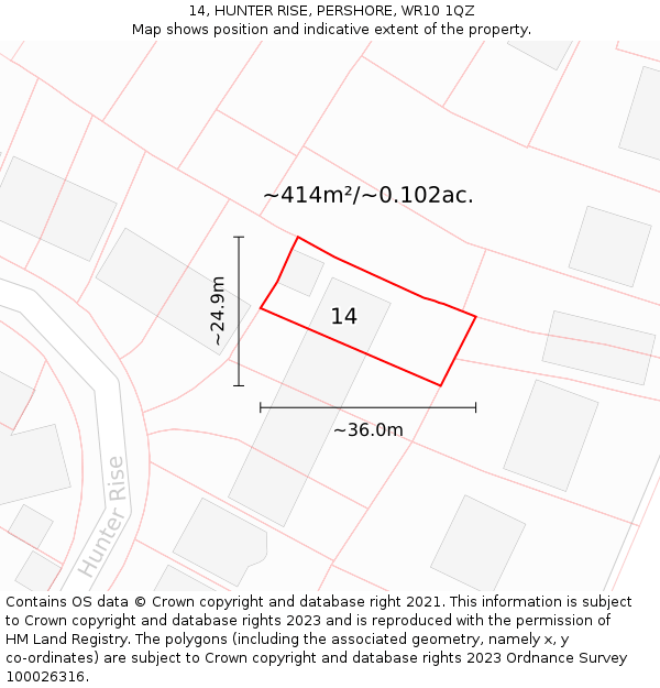 14, HUNTER RISE, PERSHORE, WR10 1QZ: Plot and title map