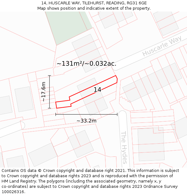 14, HUSCARLE WAY, TILEHURST, READING, RG31 6GE: Plot and title map