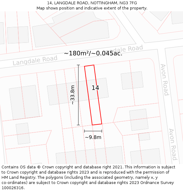 14, LANGDALE ROAD, NOTTINGHAM, NG3 7FG: Plot and title map