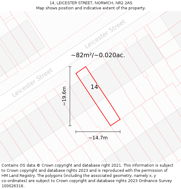 14, LEICESTER STREET, NORWICH, NR2 2AS: Plot and title map