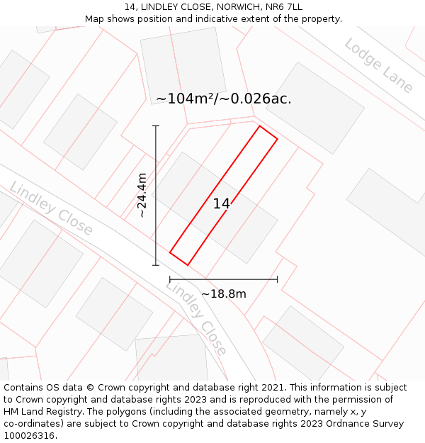 14, LINDLEY CLOSE, NORWICH, NR6 7LL: Plot and title map