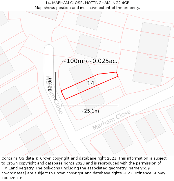14, MARHAM CLOSE, NOTTINGHAM, NG2 4GR: Plot and title map