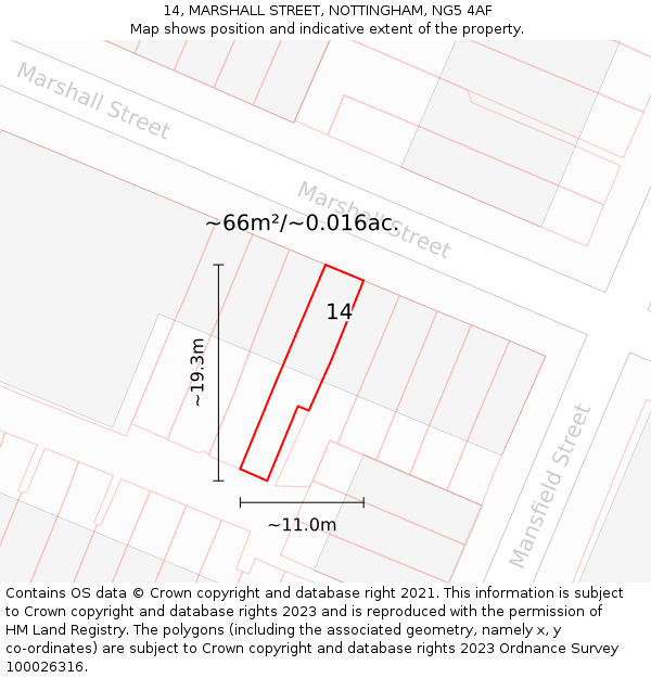 14, MARSHALL STREET, NOTTINGHAM, NG5 4AF: Plot and title map