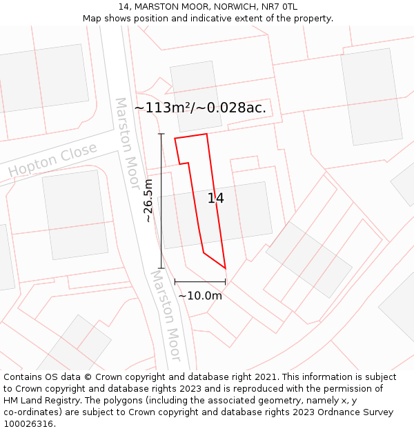 14, MARSTON MOOR, NORWICH, NR7 0TL: Plot and title map