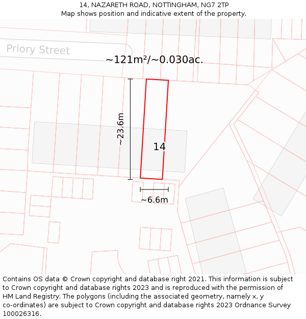 14, NAZARETH ROAD, NOTTINGHAM, NG7 2TP: Plot and title map