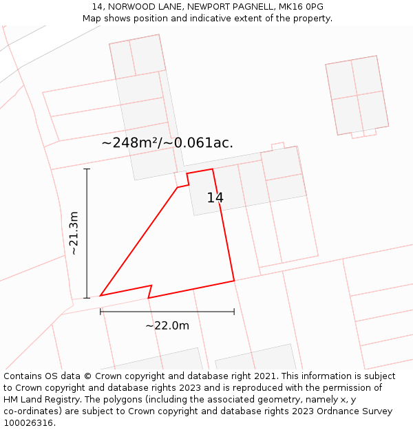 14, NORWOOD LANE, NEWPORT PAGNELL, MK16 0PG: Plot and title map