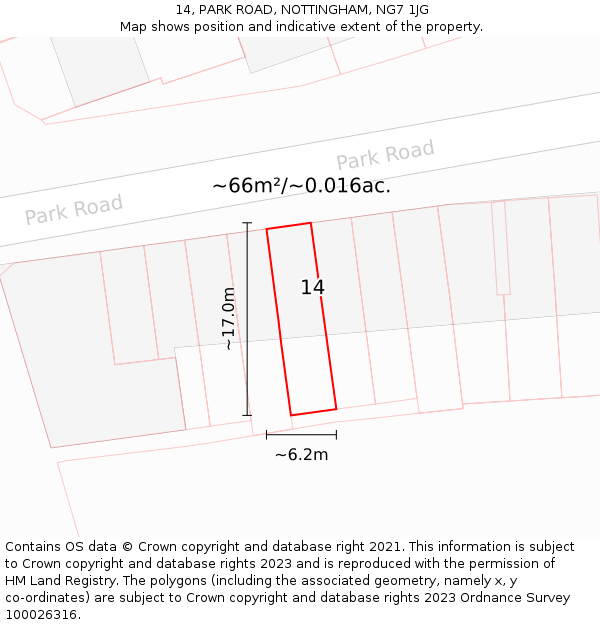 14, PARK ROAD, NOTTINGHAM, NG7 1JG: Plot and title map