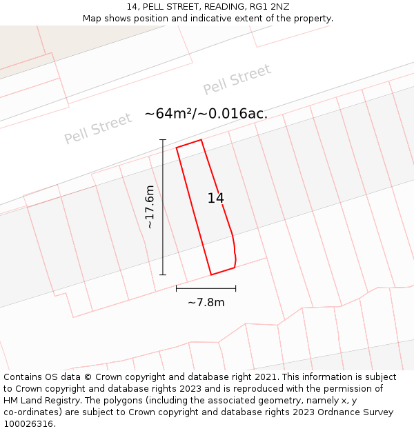 14, PELL STREET, READING, RG1 2NZ: Plot and title map