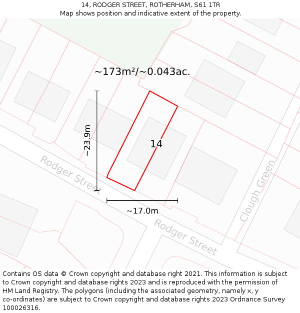14, RODGER STREET, ROTHERHAM, S61 1TR: Plot and title map