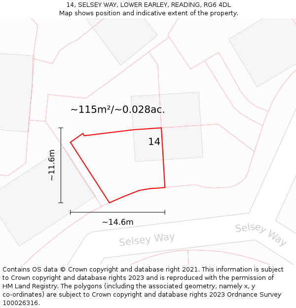 14, SELSEY WAY, LOWER EARLEY, READING, RG6 4DL: Plot and title map