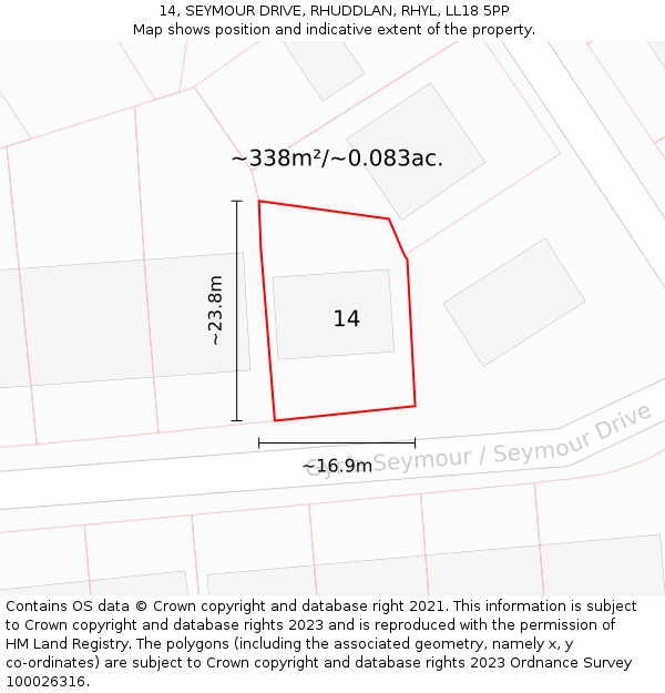 14, SEYMOUR DRIVE, RHUDDLAN, RHYL, LL18 5PP: Plot and title map