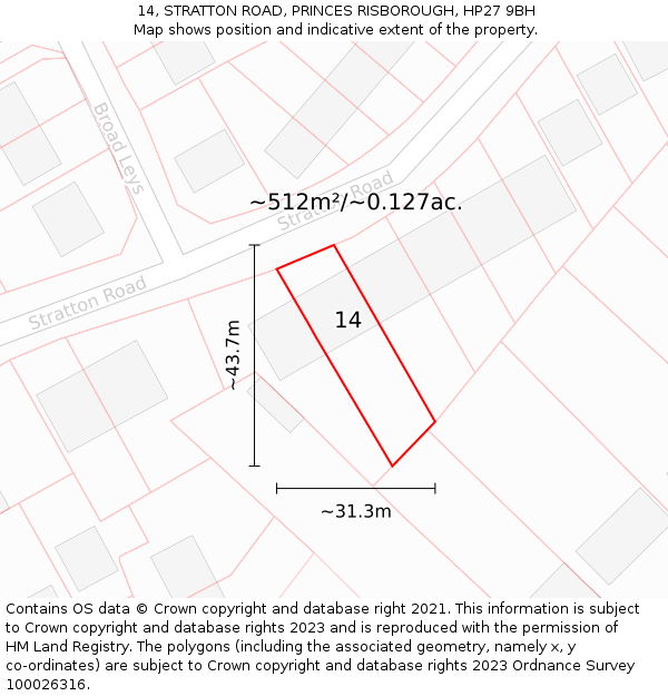 14, STRATTON ROAD, PRINCES RISBOROUGH, HP27 9BH: Plot and title map