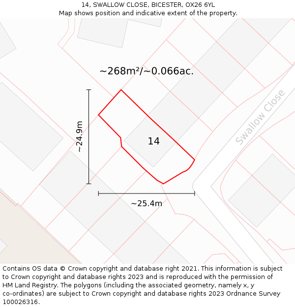 14, SWALLOW CLOSE, BICESTER, OX26 6YL: Plot and title map