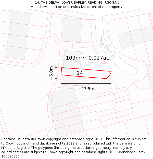 14, THE DELPH, LOWER EARLEY, READING, RG6 3AN: Plot and title map