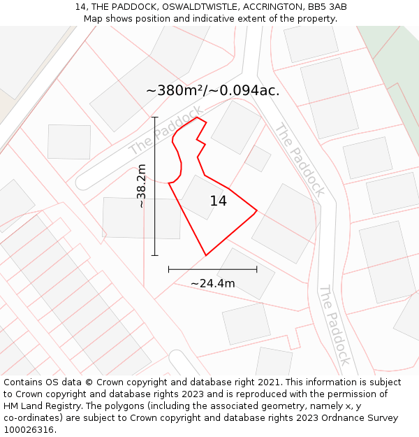 14, THE PADDOCK, OSWALDTWISTLE, ACCRINGTON, BB5 3AB: Plot and title map