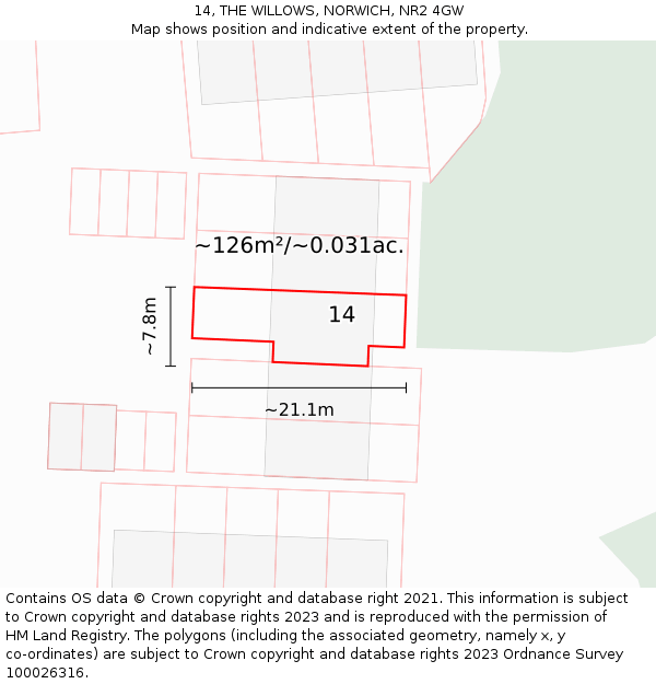 14, THE WILLOWS, NORWICH, NR2 4GW: Plot and title map