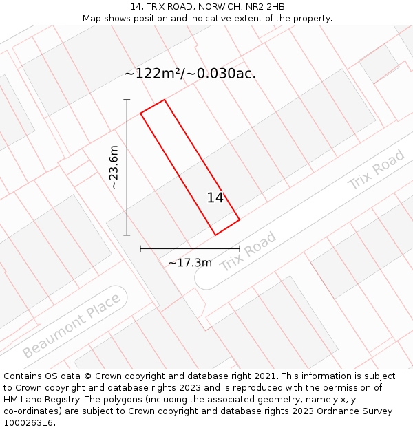 14, TRIX ROAD, NORWICH, NR2 2HB: Plot and title map