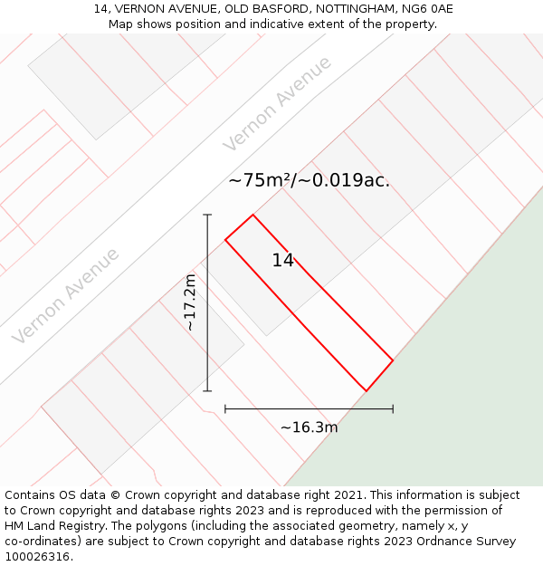 14, VERNON AVENUE, OLD BASFORD, NOTTINGHAM, NG6 0AE: Plot and title map
