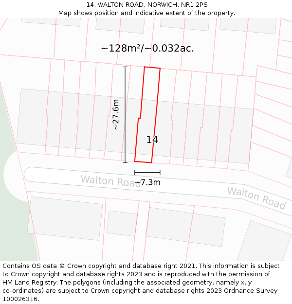 14, WALTON ROAD, NORWICH, NR1 2PS: Plot and title map