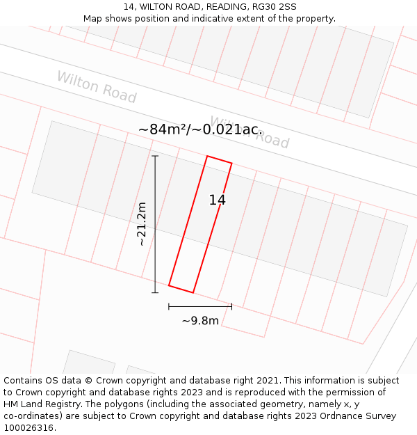 14, WILTON ROAD, READING, RG30 2SS: Plot and title map