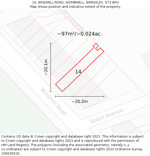 14, WINDMILL ROAD, WOMBWELL, BARNSLEY, S73 8PH: Plot and title map