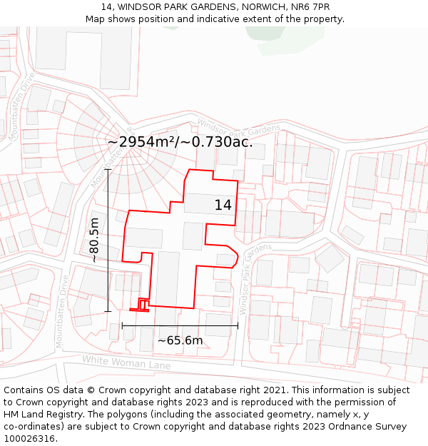 14, WINDSOR PARK GARDENS, NORWICH, NR6 7PR: Plot and title map