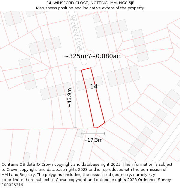 14, WINSFORD CLOSE, NOTTINGHAM, NG8 5JR: Plot and title map