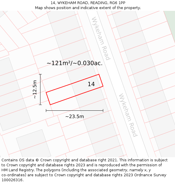 14, WYKEHAM ROAD, READING, RG6 1PP: Plot and title map