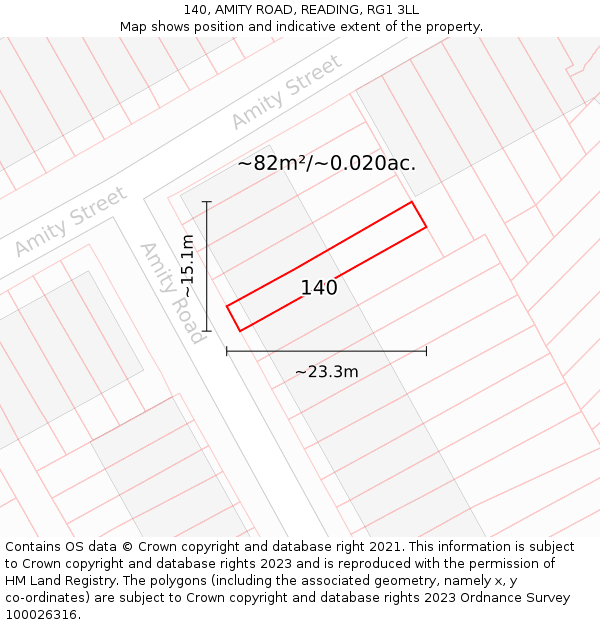 140, AMITY ROAD, READING, RG1 3LL: Plot and title map