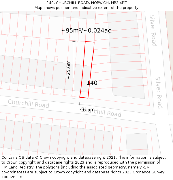 140, CHURCHILL ROAD, NORWICH, NR3 4PZ: Plot and title map