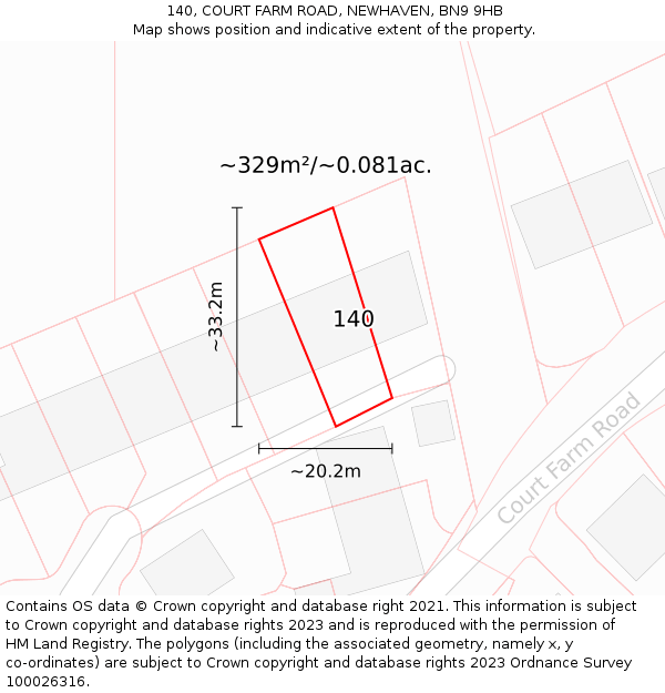 140, COURT FARM ROAD, NEWHAVEN, BN9 9HB: Plot and title map