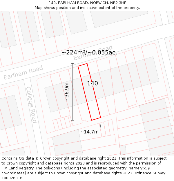 140, EARLHAM ROAD, NORWICH, NR2 3HF: Plot and title map