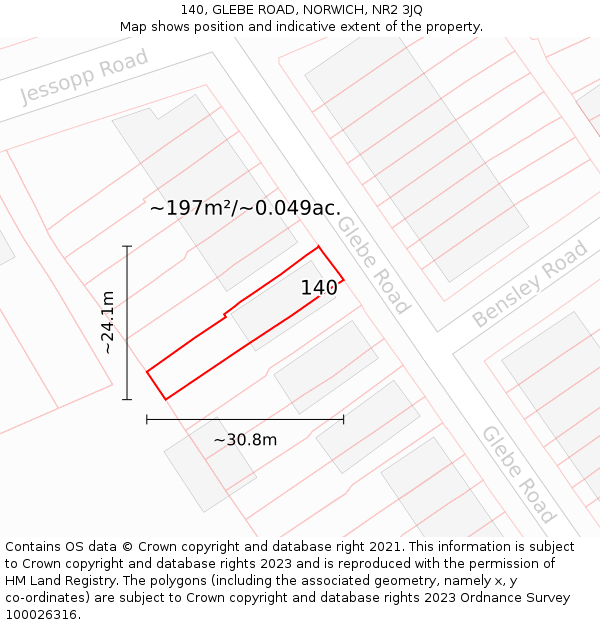 140, GLEBE ROAD, NORWICH, NR2 3JQ: Plot and title map