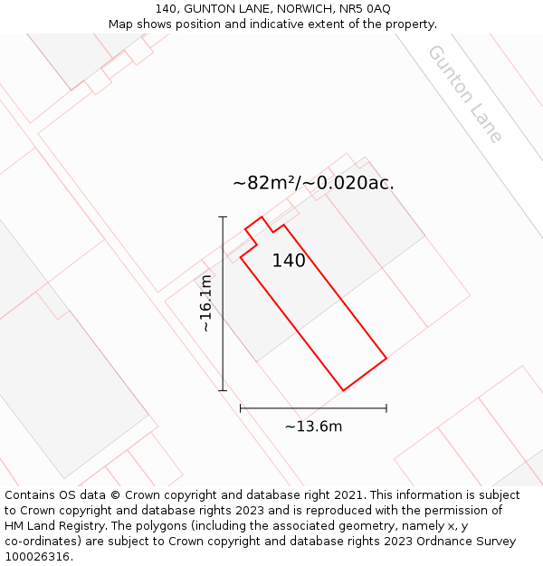140, GUNTON LANE, NORWICH, NR5 0AQ: Plot and title map