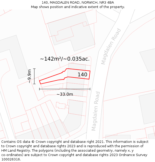 140, MAGDALEN ROAD, NORWICH, NR3 4BA: Plot and title map