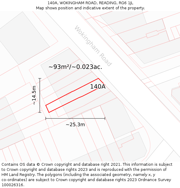 140A, WOKINGHAM ROAD, READING, RG6 1JL: Plot and title map