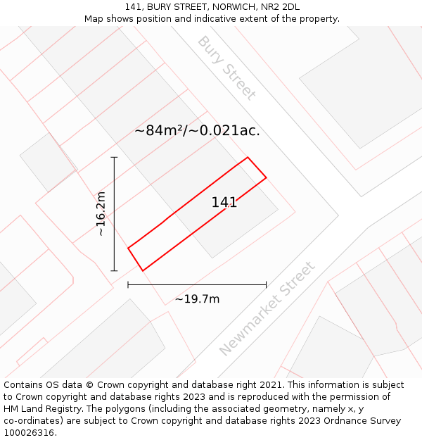 141, BURY STREET, NORWICH, NR2 2DL: Plot and title map